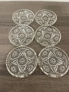 Vtg Set of 6 Anchor Hocking Glass Coasters Early American Star of David