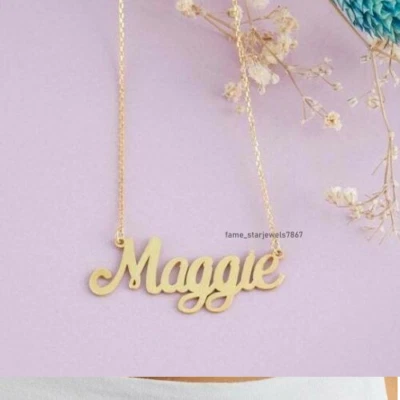 Women's Customization Name Pendant 18" Chain Metal 14K Yellow Gold Plated - Image 1 of 4