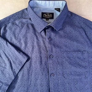 Nat Nast Camicia Uomo XL Blu Bottoni 70% Misto Seta Geometrica Camp AOP Casual - Foto 1 di 6