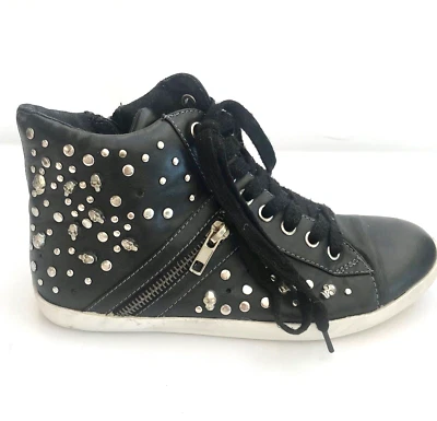 MIA BLACK VEGAN LEATHER WITH STUDS, SKULLS & ZIPPERS SNEAKERS SHOES SIZE 6.5 - Image 1 of 4