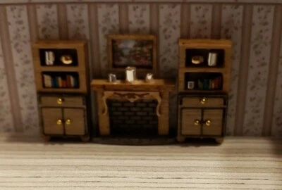 Estanterías de pared miniatura para casa de muñecas escala 1:144 con libros chimenea y pintura Foto 1 de 4
