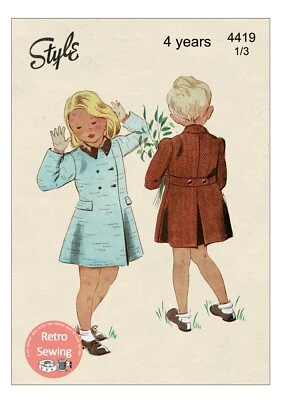 1940's Childs Coat Age 4 - 23 inch Chest Sewing Pattern Reproduction - Image 1 of 2