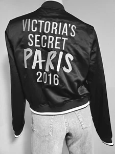 Victoria's Secret PARIS Fashion Show 2016 Black White Silver Bomber Jacket Sz L - Picture 1 of 10