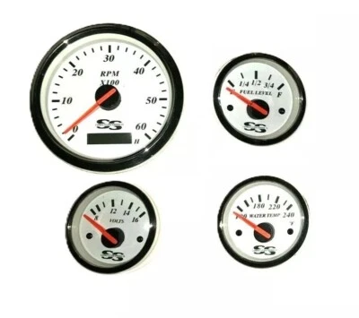 SS Competition Marine 4 Boat Gauge Set, SS Bezel, INCLUDES plug, USA Seller - Image 1 of 4