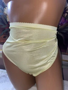 VTG Silky Nylon Shiny Yellow Hi Leg Shadowline Pin Up Sissy Pantys Sz8 L/XL - Picture 1 of 8