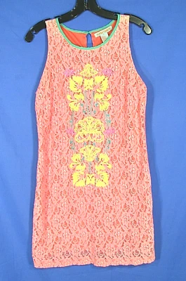 Vestido sin mangas FLYING TOMATO rosa coral/multi FLOR DE LOTO FORRADO con superposición de encaje talla M Foto 1 de 4