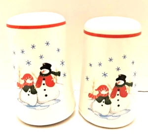 Christmas Salt & Pepper Shakers Holiday Snowmen Snowflake Red Snowman 3.25" Pair - Picture 1 of 5