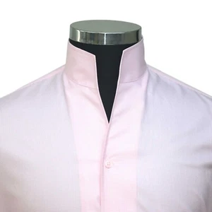 Hemd mit hohem Kragen John Clothier rosa uni Herren Baumwolle hoher V-Ausschnitt knopflos - Bild 1 von 11