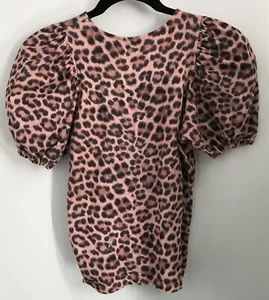Molo Girls Rivera Pink Jaguar Cotton Top w/ Puff Sleeve sz 14y - Picture 1 of 5