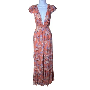 Ale by Alessandra x Revolve Lina Maxi Dress Small Coral Floral Ruffle Cap Sleeve - Picture 1 of 8
