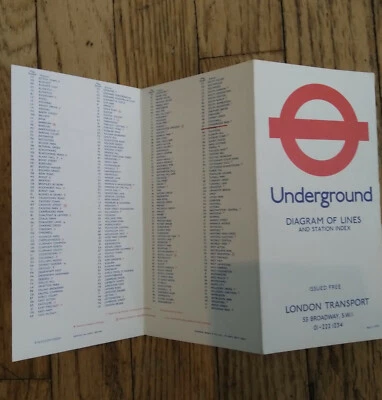 Diagrama de Líneas y Mapa Índice de Estación de Transporte de Londres 1974 Foto 1 de 3