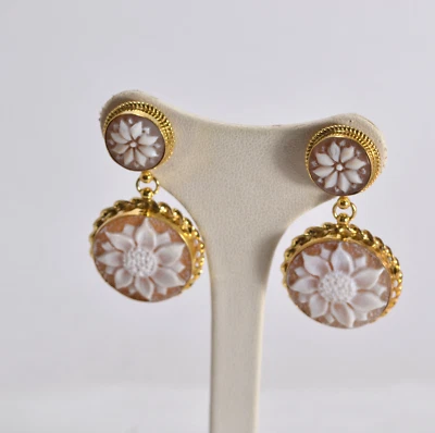 ORECCHINI  ARGENTO 925 DORATO CAMMEI SARDONICO ONDA MARINA             AGHT 0866 - Immagine 1 di 3