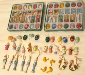 Set of 84 Painted Wood Mini Ornaments Easter Bunnies Chicks Eggs Vtg. Holiday - Picture 1 of 7