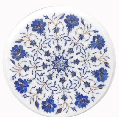 12" Mármol Lado Esquina Table Top Incrustación Multi Piedra Arte Handmade Hogar - Imagen 1 de 4