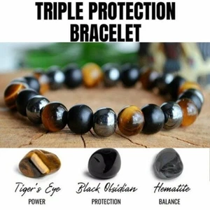 Energy Healing Stretch Bracelet Natural Stone Hematite Tiger Eye for Men Women - Picture 1 of 8