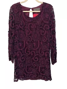 Sunday in Brooklyn Lace Long Sleeve Shift Dress Size Small Aubergine Elegant NEW - Picture 1 of 9