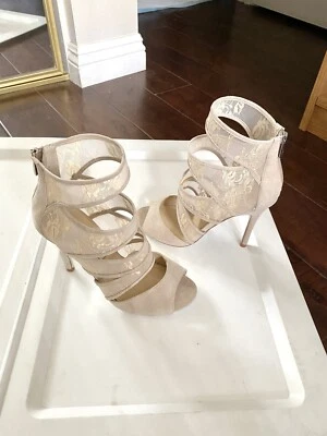 Kristin Cavallari Chino Lavandería Mujer’s Beige Tacones Bomba Punta Abierta Zapatos Talla 7 Foto 1 de 4