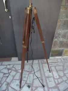 Vintage Floor Lamp Brown Finish Wooden Tripod Lighting Stand For Home Décor Gift - Picture 1 of 7