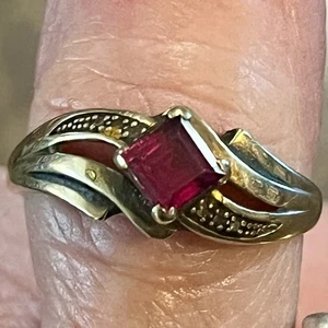 Vintage 10k massiver Gelbgold Smaragdschliff Rubin & Diamant Statement Ring 10,25 - Bild 1 von 21