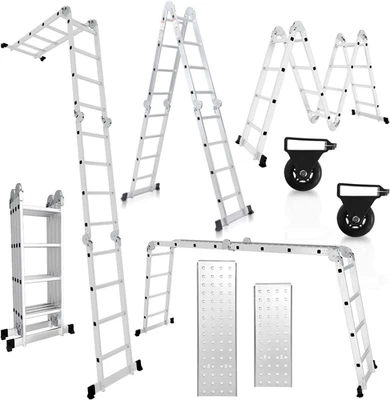 Scala multiuso 4 x 4, 7 in 1, 470 cm, in alluminio, con 2 piattaforme e ruote, p - Immagine 1 di 4