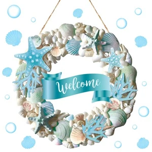 Summer Welcome Wooden Coastal Beach Wreath Cabinet Decor Coastal Wreath for F... - Picture 1 of 6