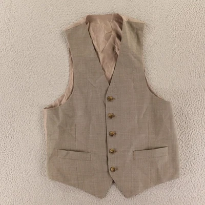 Birdseye Vest S 38R Brown Tan 100% Wool Worsted Waistcoat Formal - Image 1 of 4