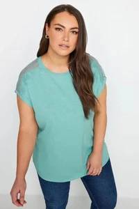 YOURS Curve - Blue/Green Lace Shoulder T-Shirt - Size 14/16 - BNWT - RRP £14.99 - Picture 1 of 19