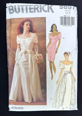 Butterick 5897 Misses Bridal Gown w/Detachable Skirt 1992 Pattern sz 6-10 Uncut - Image 1 of 4