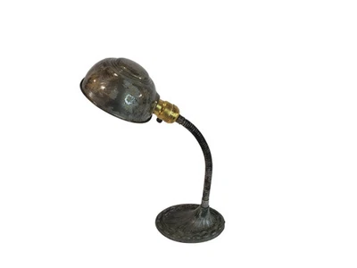 Antigua lámpara de escritorio ajustable de hierro fundido con cuello de cisne Foto 1 de 4