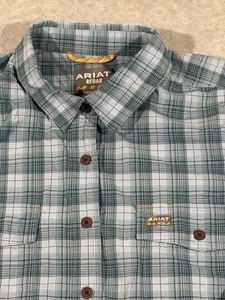 Ariat Women’s Size XXLarge Plaid Rebar  Blue Plaid Long Sleeve Roll Tab - Picture 1 of 8