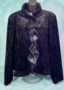 Vintage Women’s Hi Gorgeous! Ruffle Front Faux Persian Lamb Fur Jacket XL￼ - Picture 1 of 15