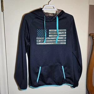 Teal and Camo American Flag Hoodie Sweatshirt Women's Size Medium with Pocket! - Picture 1 of 9