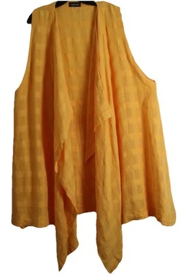 Eskandar 1 Fits Plus Bright Sunflower Linen Basketweave 42"L Jacket Vest Coat - Image 1 of 4