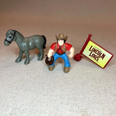 Lincoln Logs Figures Lot Western Frontier Marshal / Sheriff, Horses & Flag - Image 1 of 4
