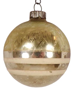 Shiny Brite Christmas Ornament Jack Frost Hammered Gold White Stripes VTG #424 - Picture 1 of 8
