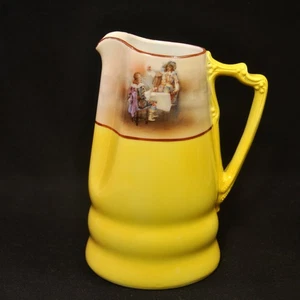 Royal Bayreuth 7 5/8" Pitcher Hand Painted Tavern Scene Yellow w/Gold 1902-1930 - Picture 1 of 12