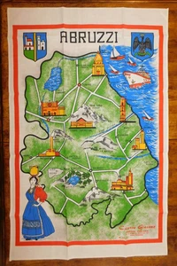 Vintage ABRUZZI Kitchen Linen Souvenir Tea Towel Cosenza Giacomo Map of Italy - Picture 1 of 8