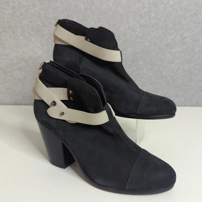 Botines Rag & Bone Harrow blancos y negros con correa de cuero de gamuza US9 40 Foto 1 de 4
