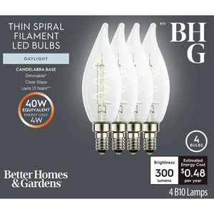 Better Homes & Gardens 4Pk B10 LED Vintage Light Bulb, 4 Watts Thin Filament E26 - Picture 1 of 5