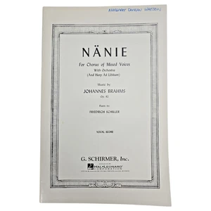 Brahms Nanie Opus 82 Vocal Score Chorus SATB Harp Piano Orchestra Music - Picture 1 of 10