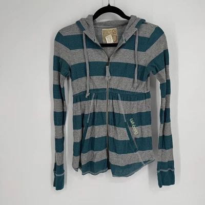 Vintage 90s y2k Billabong top sweater womens medium m gray striped hooded surfer - Image 1 of 4