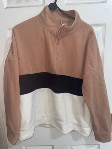 Primark Womens Medium Brown/Black/White Pullover Long Sleeved Fleece Top (EX) - Picture 1 of 3