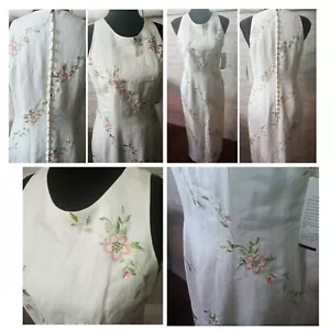 Donna Morgan Dress 6 Linen Fairy Maxi Ivory Embroidered Floral Boho Wedding New - Picture 1 of 21