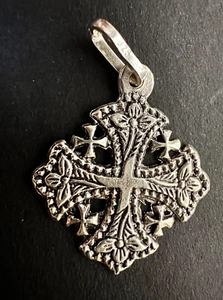 Colgante Hecho a Mano Plata de Ley 925 Cruzados Jerusalén Cruz Ortodoxa Floral - Imagen 1 de 8
