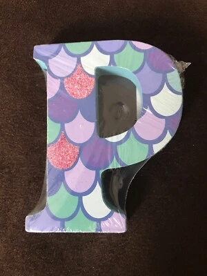 Sirena Decoración de Pared Madera Letra "P" Escalas Brillo Peces Marina 4.5x3.5 pulgadas” Verde azulado Foto 1 de 4