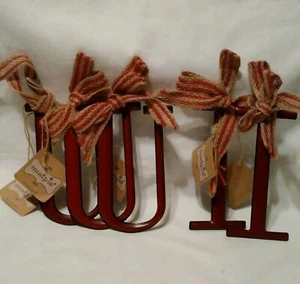 Mud Pie Tin Letters Decorative Red Bow Burlap Craft Hanging Ornament Christmas - Picture 1 of 9