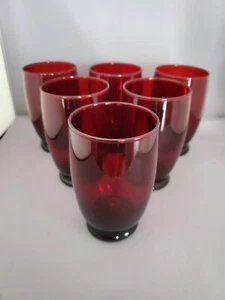 6 VINTAGE ANCHOR HOCKING ROYAL RUBY BALTIC WATER TUMBLERS 10 Oz. 4 5/8" TALL - Picture 1 of 4