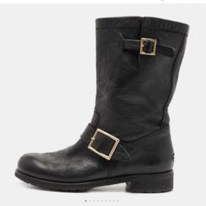 Jimmy Choo London Black Leather Midcalf Biker Boots Sz 40.5 - Picture 1 of 11