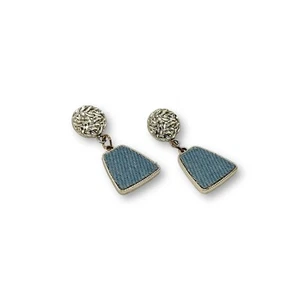 Women Blue Denim Earrings Gold Geometric Shape Dangle Stud Fashion Jewelry - Picture 1 of 1