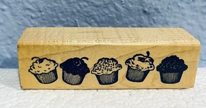 Cupcakes Holz montiert Gummistempel Cupcake Bordüre NEU - Bild 1 von 3